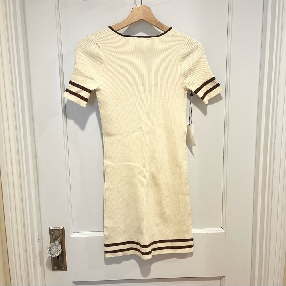 NWT Callahan Knit Lace Up Mini Dress Cream Brown XS - Picture 2 of 8